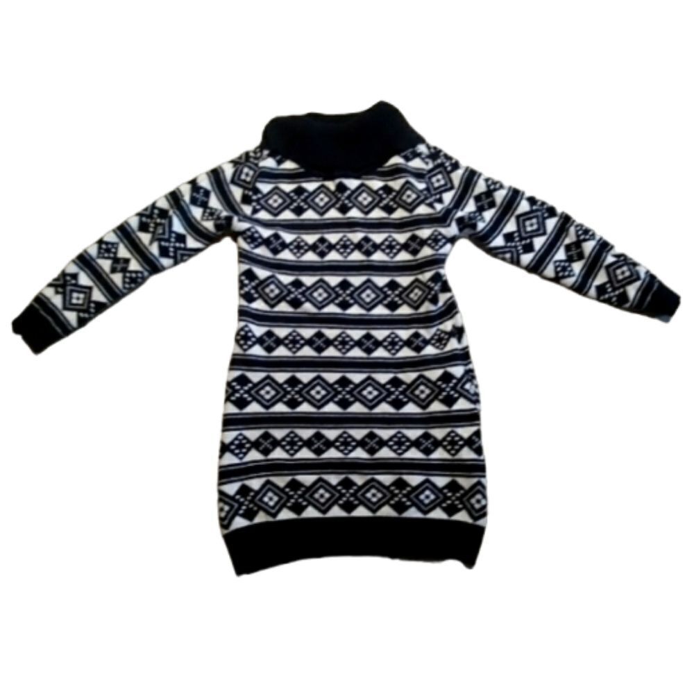 Y2K Geometric BLACK & White Sweater Dress Long Sleeve Size XL